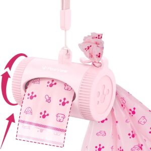 Dog Poop Bag Holder for Leash, Retractable Dispenser with Hook for Used Bag, Lightweight Dog Bag Dispenser with Smart Health Tracker, Quick Refill, Includes 15 Leakproof Bags (Pink)