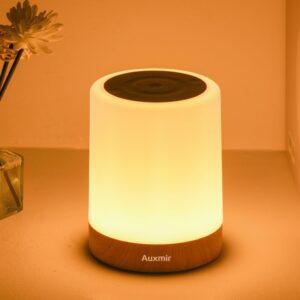 Auxmir Night Light for Kids Baby, Dimmable Touch Lamp for Nursery, 11 RGB Colors 5 Brightness, Portable Rechargeable Bedside Table Lamp for Nightstand, Kids Night Light for Bedroom Living Room, Brown