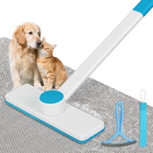 2-in-1 Pet Hair Remover Roller & Brush - Furniture Carpet Rake and Silicone Pet Grooming Brush with Extendable Handle, Adhesive Hook for Easy Storage | Dog Cat Hair Removal Tool for Home Car Cleaning