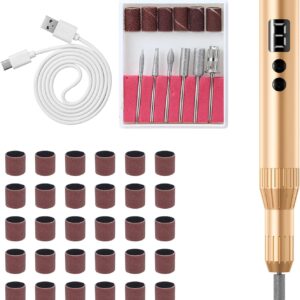 Electric Nail Drill Professional Machine Efile Manicure Pedicure Tools Portable File for Acrylic Gel Dip Powder Nails Salon Use Manicure Pedicure Nail Supplies (Gold)