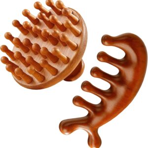 2 Pack Bamboo Scalp Massager, Wooden Scalp for Hair Growth and Stress Relief