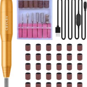 Professional Electric Nail Drill Kit - Variable Speed Control for Acrylic & Gel Nails, Manicure & Pedicure | Includes 6 Grinding Bits, Quiet & Smooth Operation (Gold)