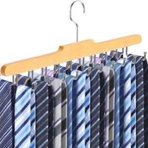 Tie Rack Hanger for Closet Fitnice Upgraded Non Slip Tie Holder Organizer Space Saving with 20 Foldable Hooks Wooden Belt Hanger for Tank Tops Bras Cami Scarves