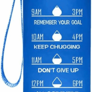 Sports Water Bottle with Time Markers, 32 Oz, Blue, Leak-Proof Flip Top