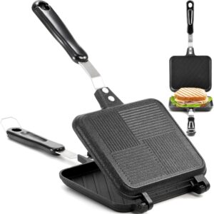 Elsjoy Hot Sandwich Maker, Grilled Sandwich Press with Handle, Stovetop Toasted Sandwich Maker Aluminum Flip Pan for Home, Kitchen, Breakfast